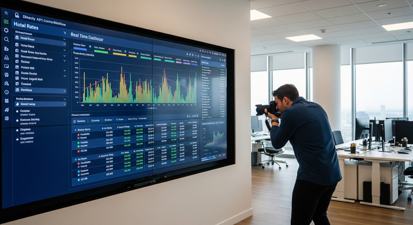 Dashboard showing live hotel rates and availability through direct API connectivity