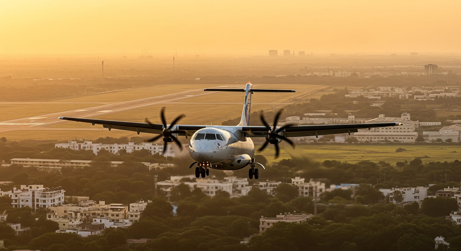 Regional ATR aircraft on approach to an airport runway at Raipur indicating go-around procedure