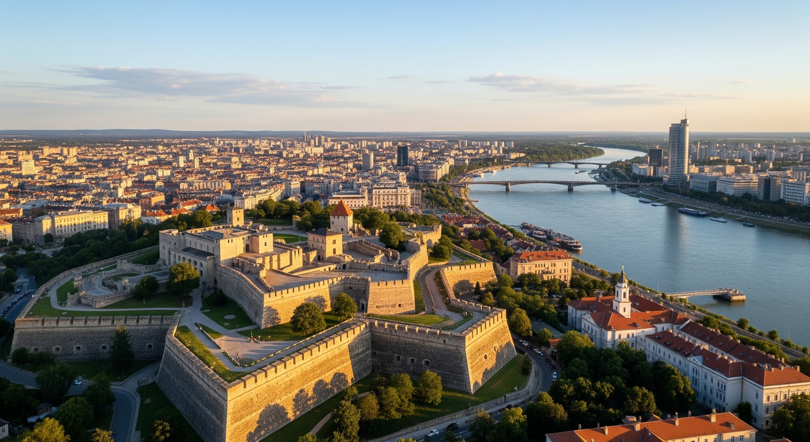 Belgrade city view with Kalemegdan Fortress and the Danube illustrating travel to Serbia
