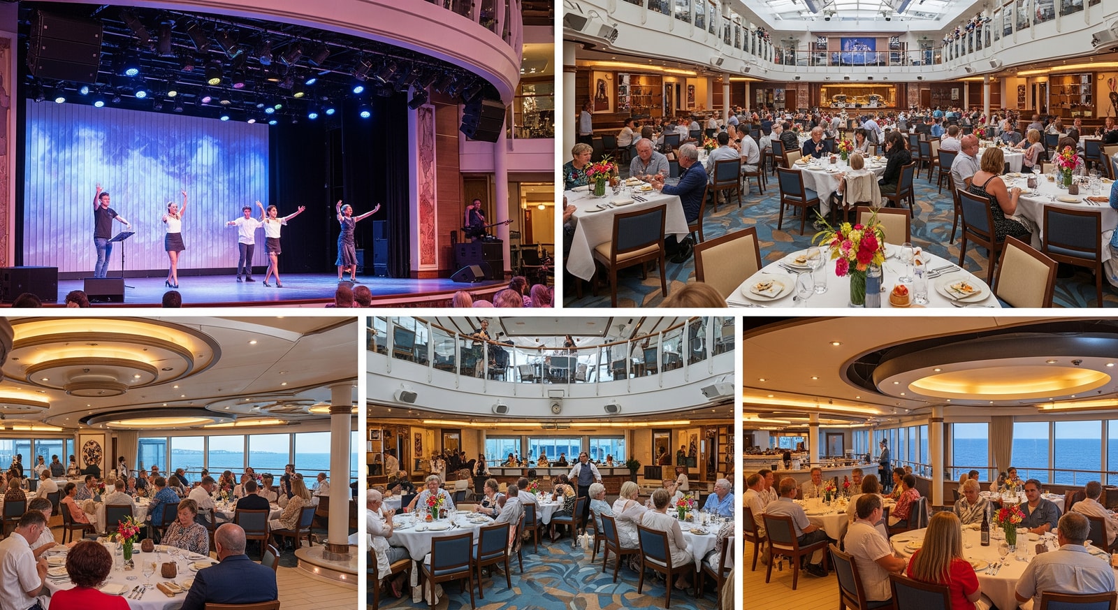 Passengers aboard a Norwegian Cruise Line ship enjoying onboard entertainment and dining, reflecting the brand's focus on passenger experience and itineraries