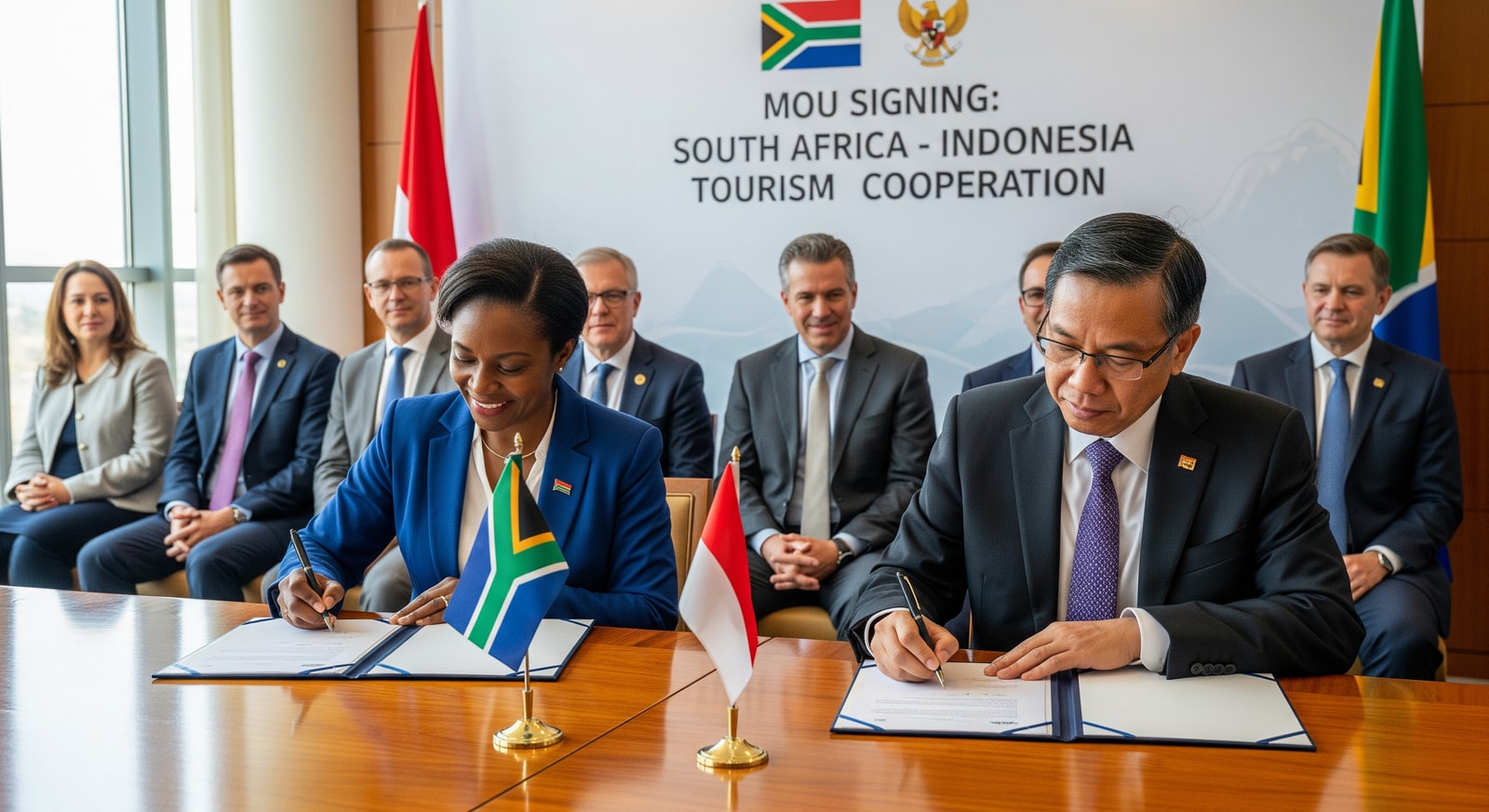 Delegates from South Africa and Indonesia at the MoU signing, illustrating tourism cooperation