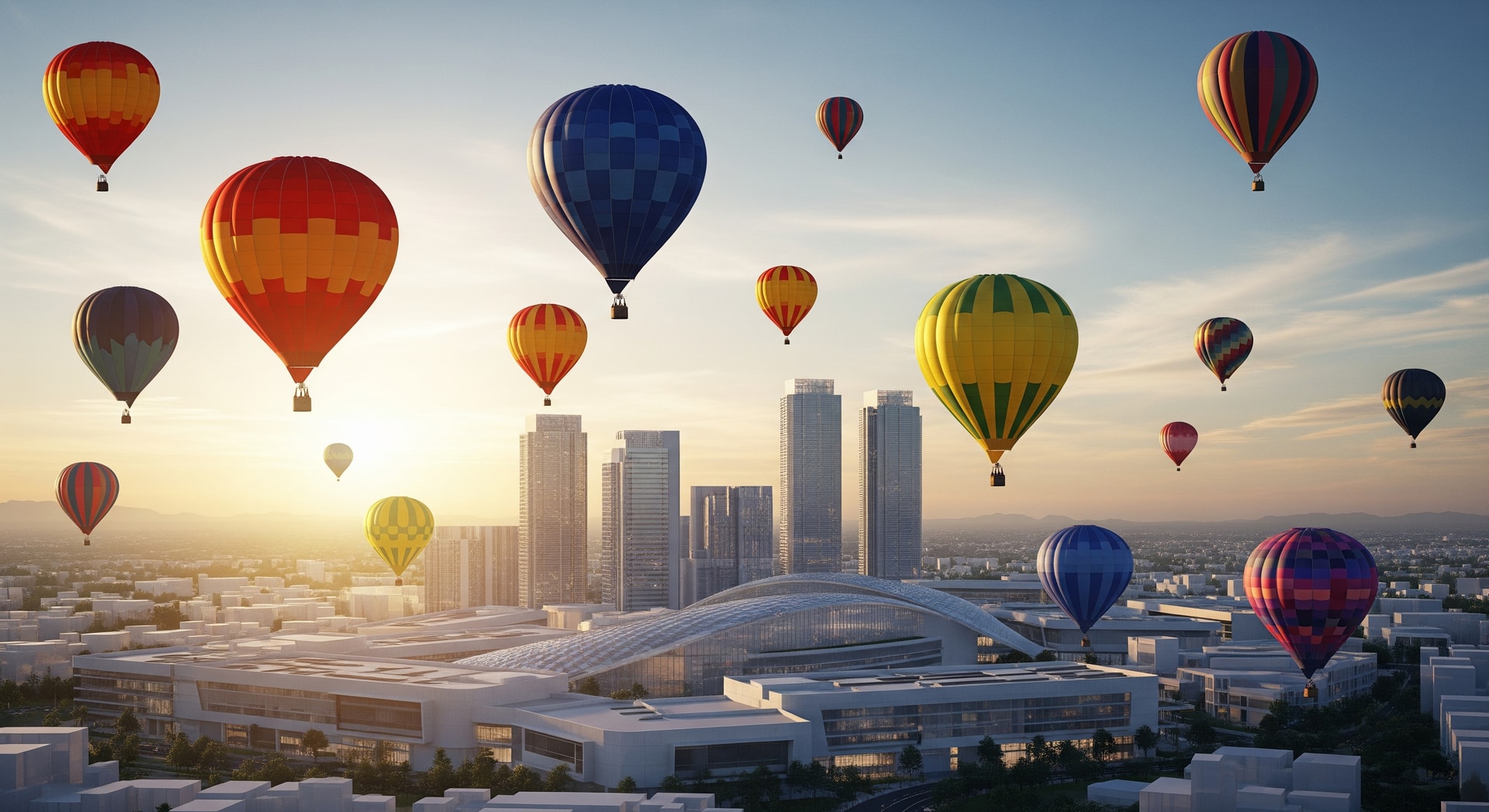 Hot air balloons rising over New Clark City during the Philippine International Hot Air Balloon Fiesta