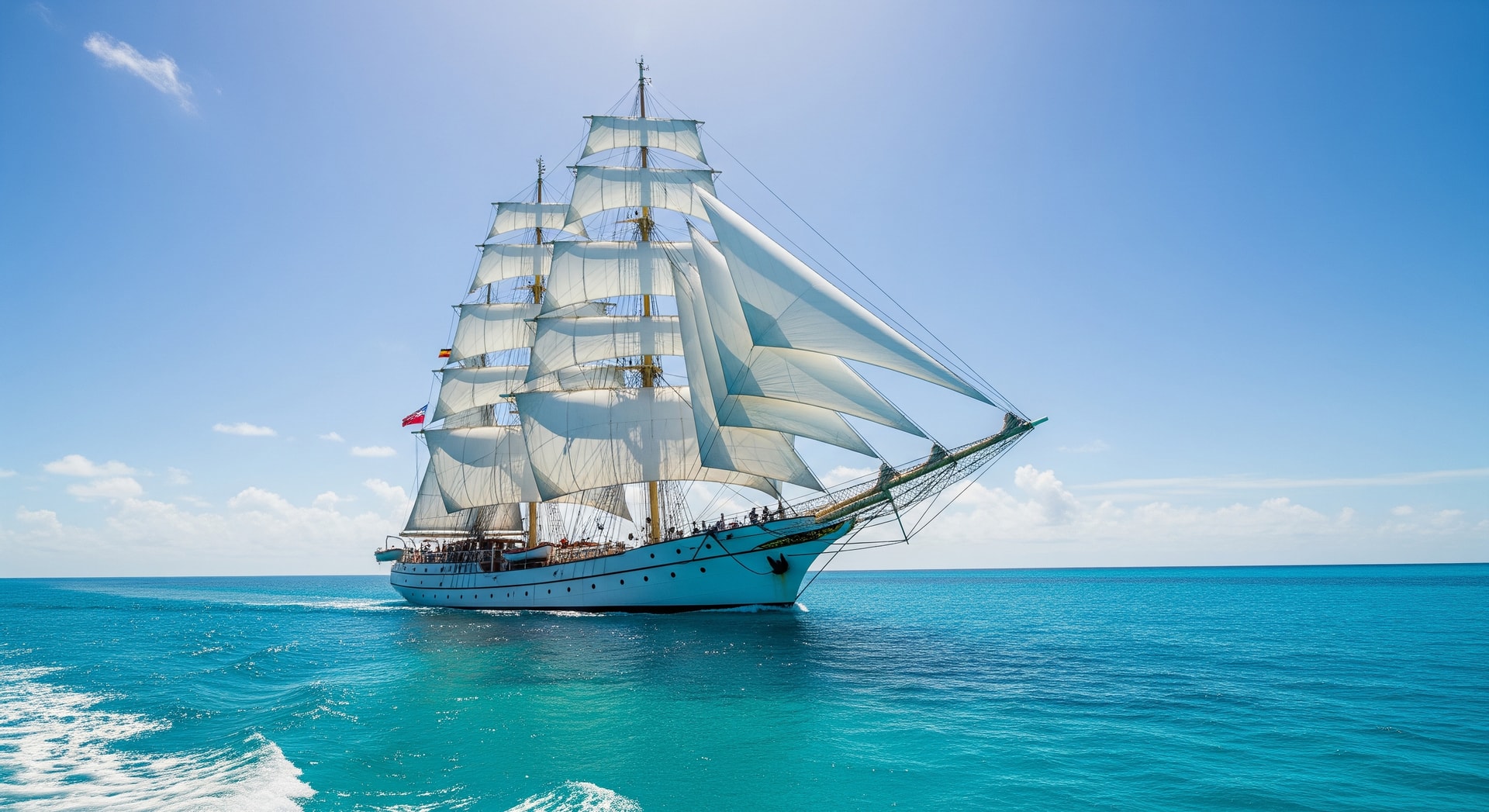 Star Flyer sailing in clear Caribbean waters under full sail