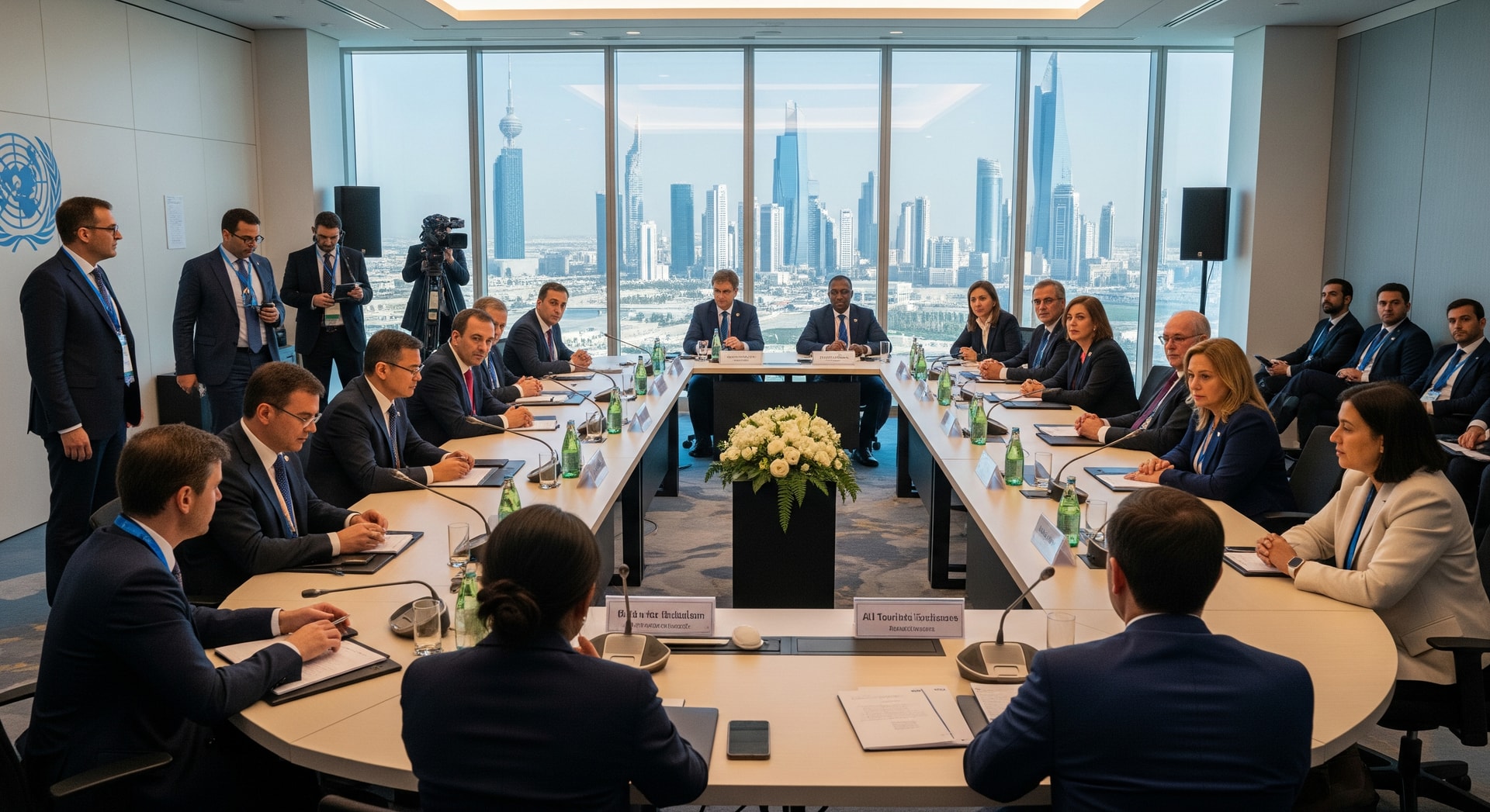 Delegates at the UN Tourism Regional Commission in Kuwait City discussing AI and tourism strategy