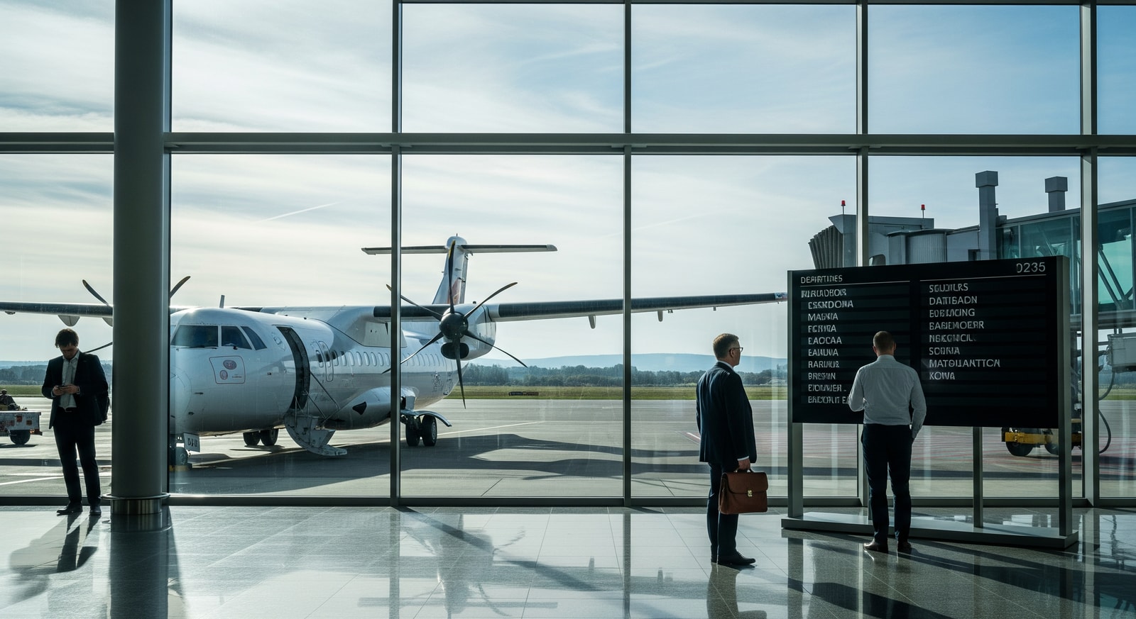 Regional airport terminal and aircraft representing subsidised routes and government travel deals in Europe