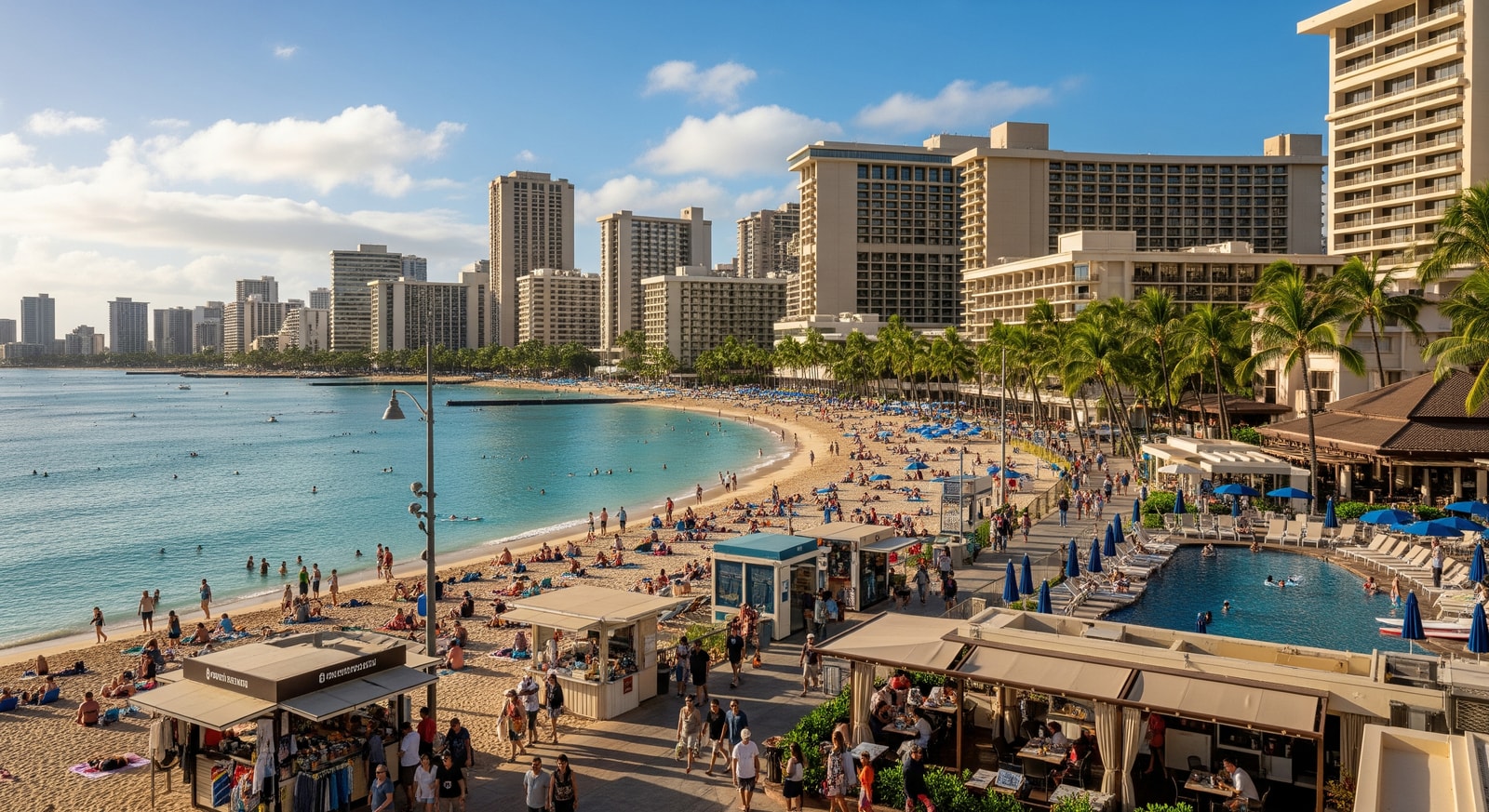 Waikiki hotels and beachfront illustrating visitor spending and hotel industry impact in Honolulu