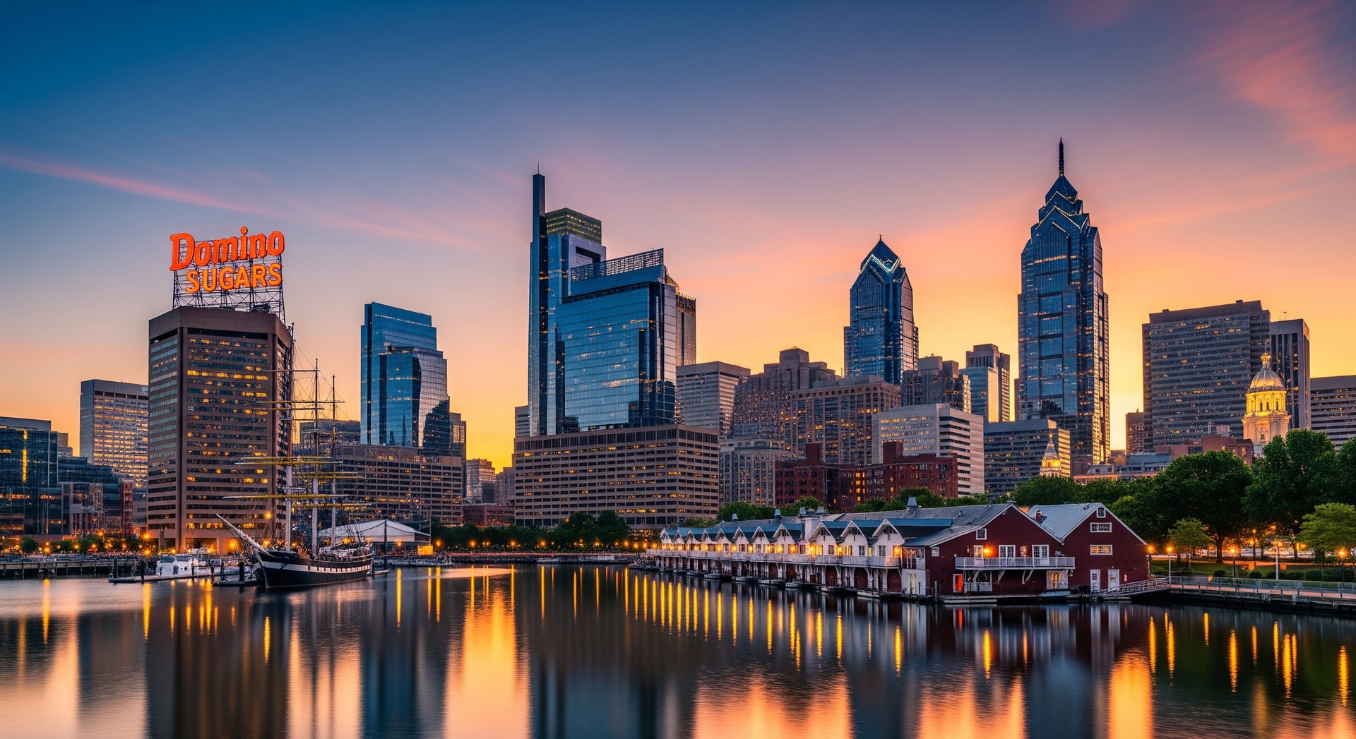 City skylines and waterfronts representing Baltimore, Atlanta, and Philadelphia for US city breaks 2026