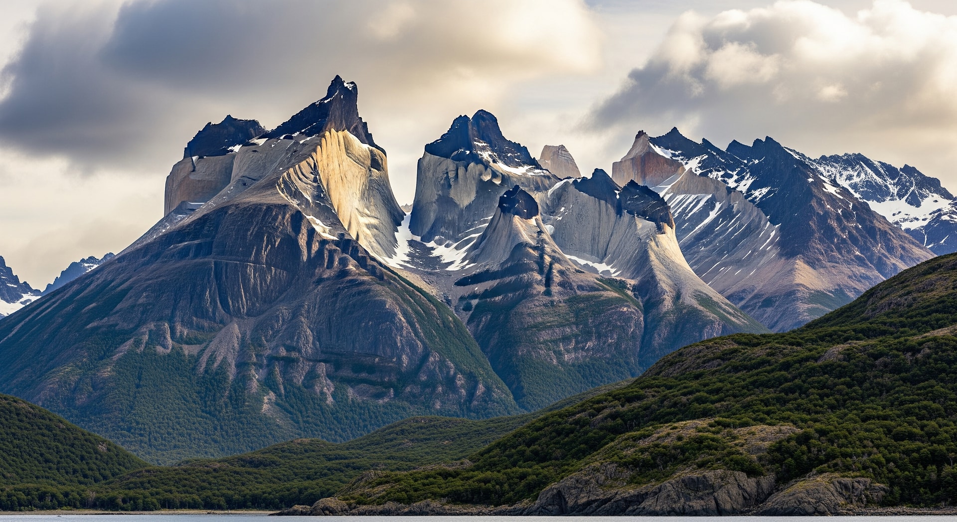 Jagged peaks of the Dientes de Navarino range on Navarino Island, Chile
