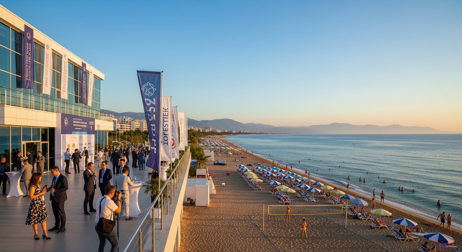 Antalya coastline with conference venues and tourist beaches showcasing event-driven tourism in Türkiye