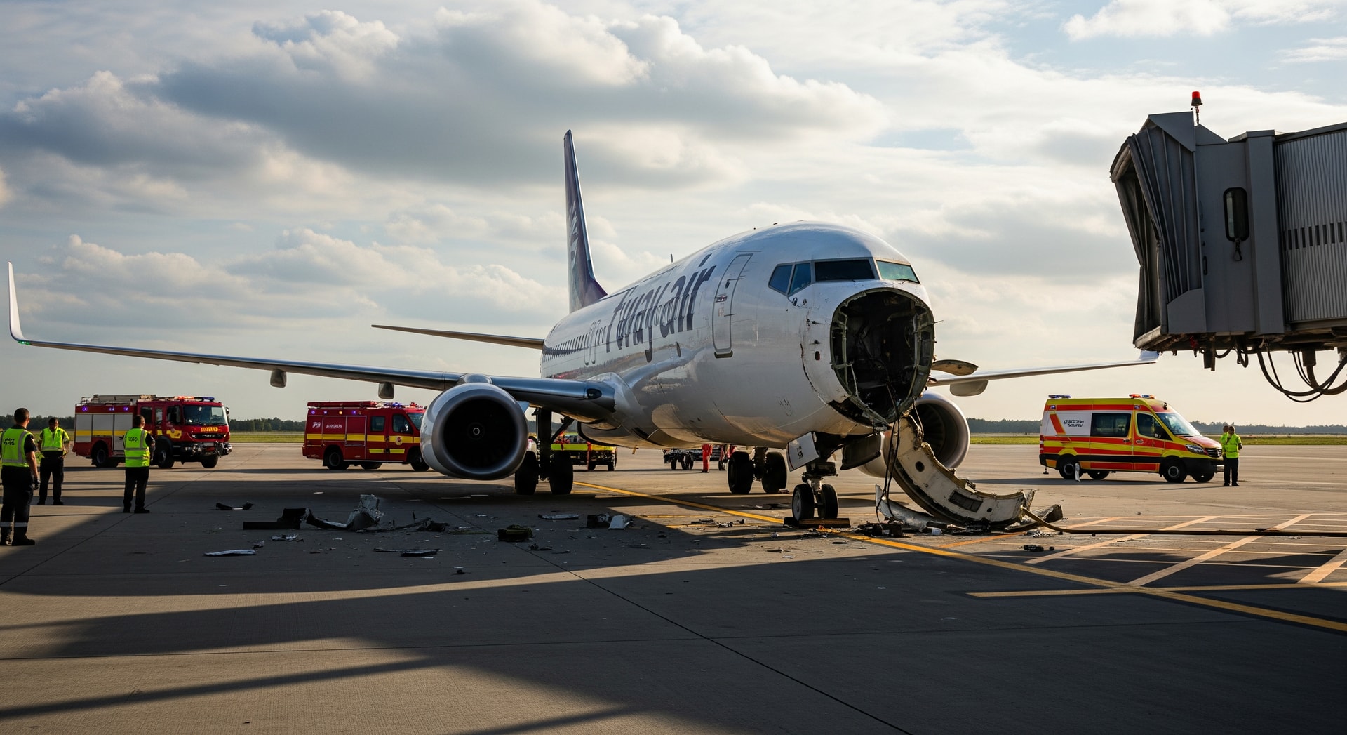T’way Air Boeing 737-800 at an airport gate following a landing incident