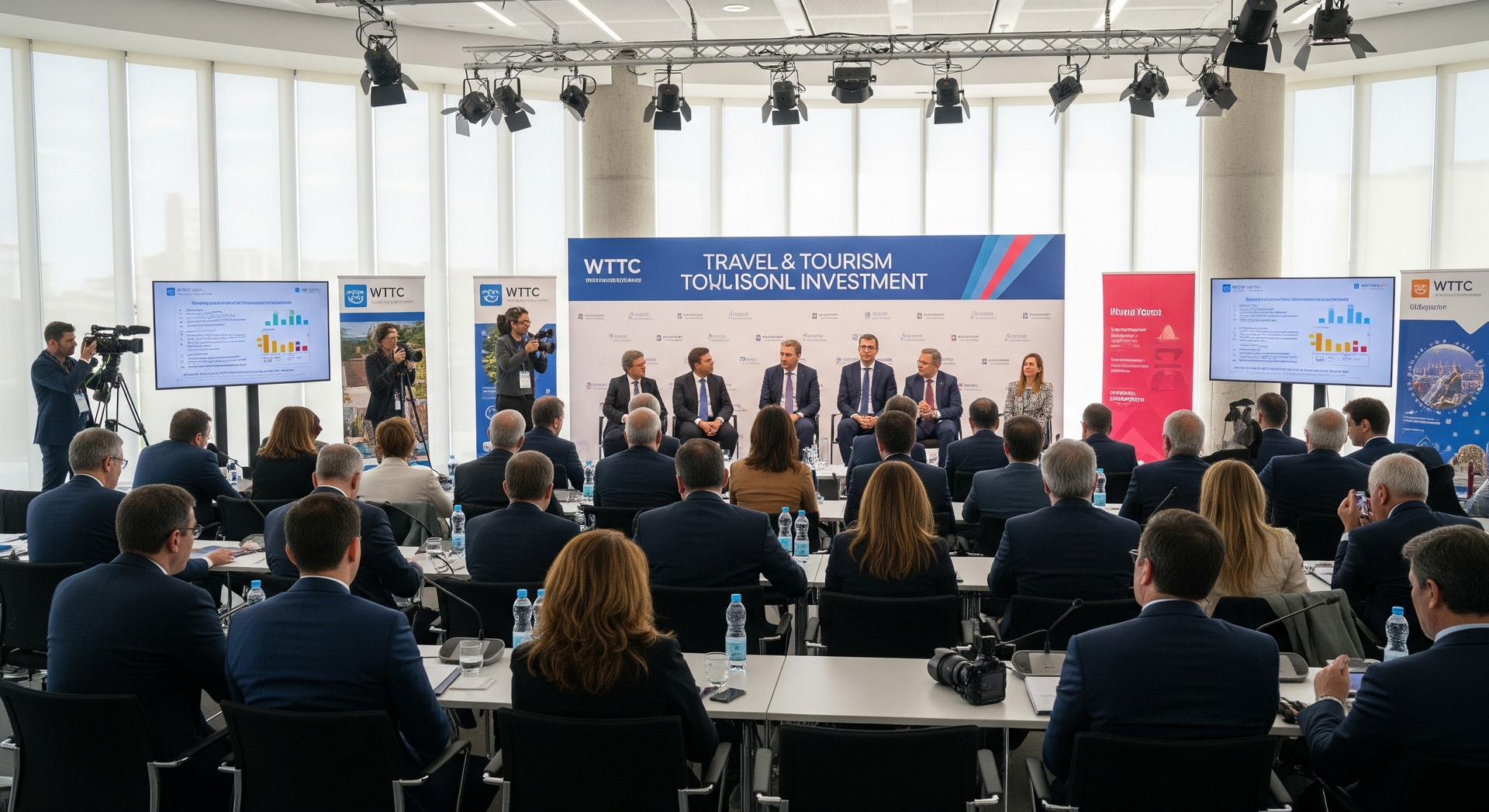 Delegates at the WTTC meeting in Madrid discussing investment in travel and tourism